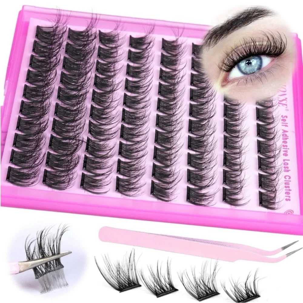 Self Adhesive Black Wispy Natural Cat Eye Lash Cluster Bundle